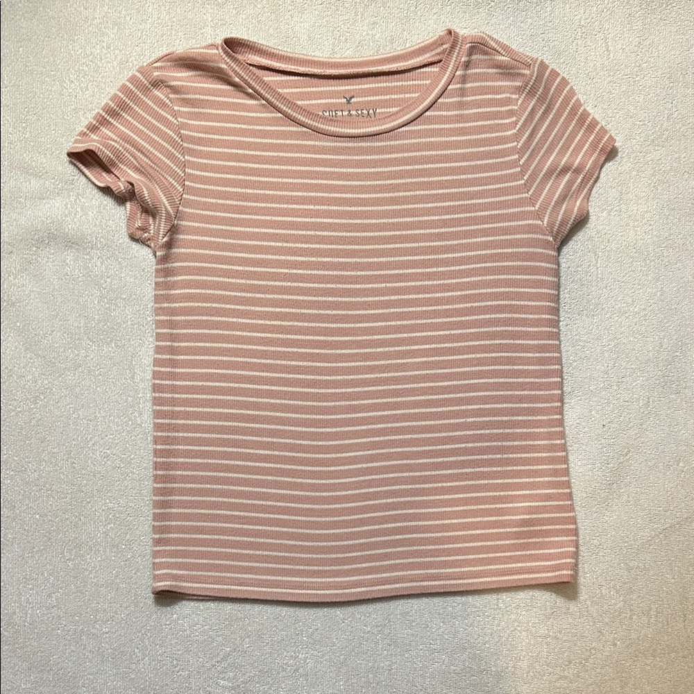 American Eagle Outfitters Soft & Sexy Ribbed Top in Pink and White